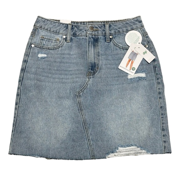 Womens Dip 6 Small Skirt Denim Jean Jeans Faded Navy Blue Straight Distressed - Picture 3 of 10